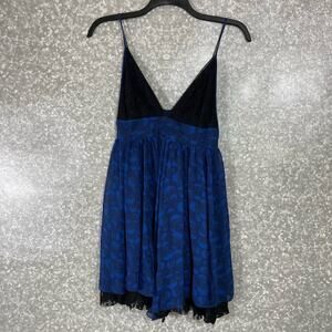 Urban Outfitters Sparkle & Fade Blue Chiffon Dress - Size Medium - Black Lace